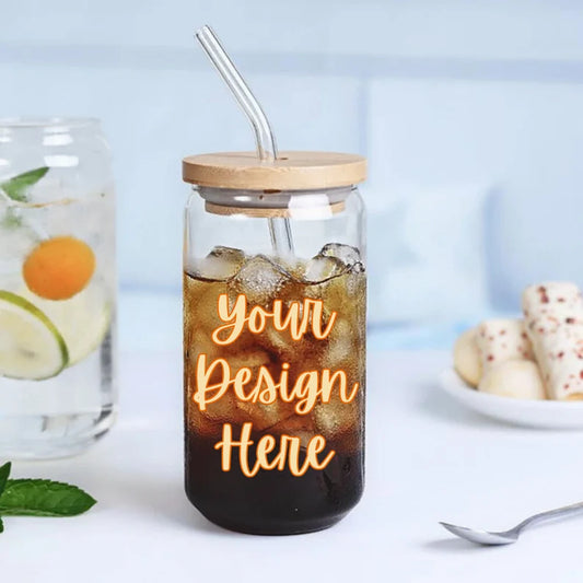 Personalized Glass Cup with Bamboo lid